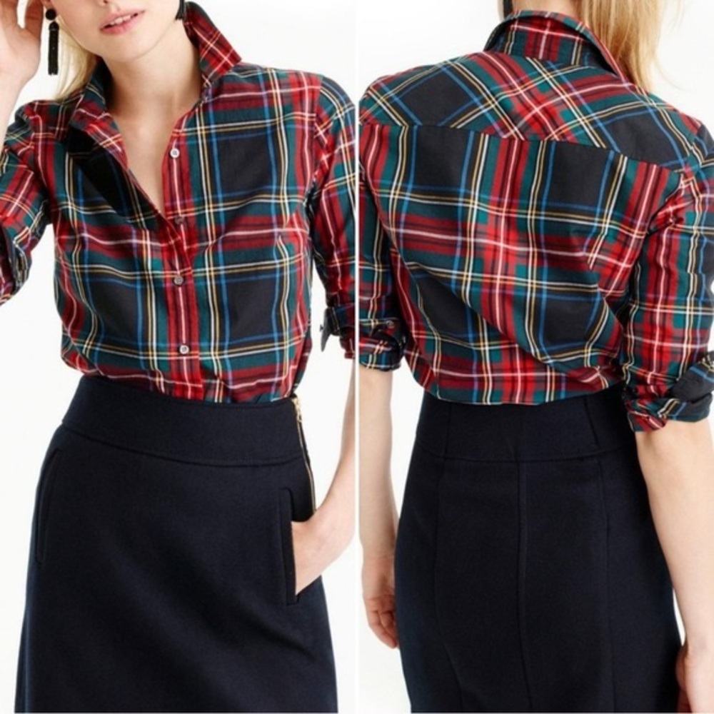 Slim stretch perfect shirt in black Stewart tartan J.Crew